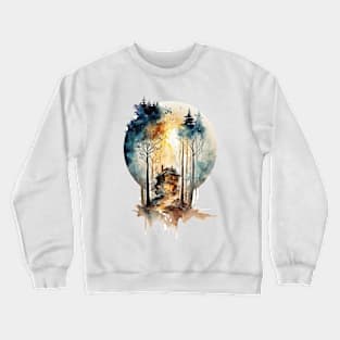 Cozy forest house surrounded with trees 5 Crewneck Sweatshirt